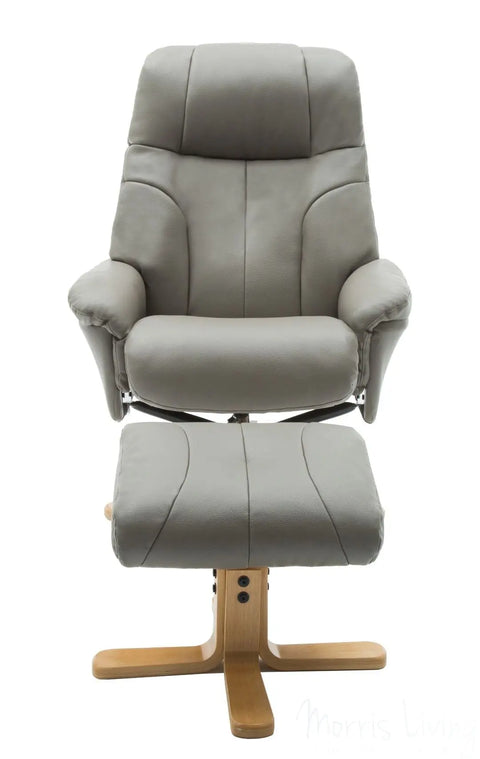 Dubai Faux Leather Grey Plush Swivel Recliner Chair With Matching Footstool GFA - image 2