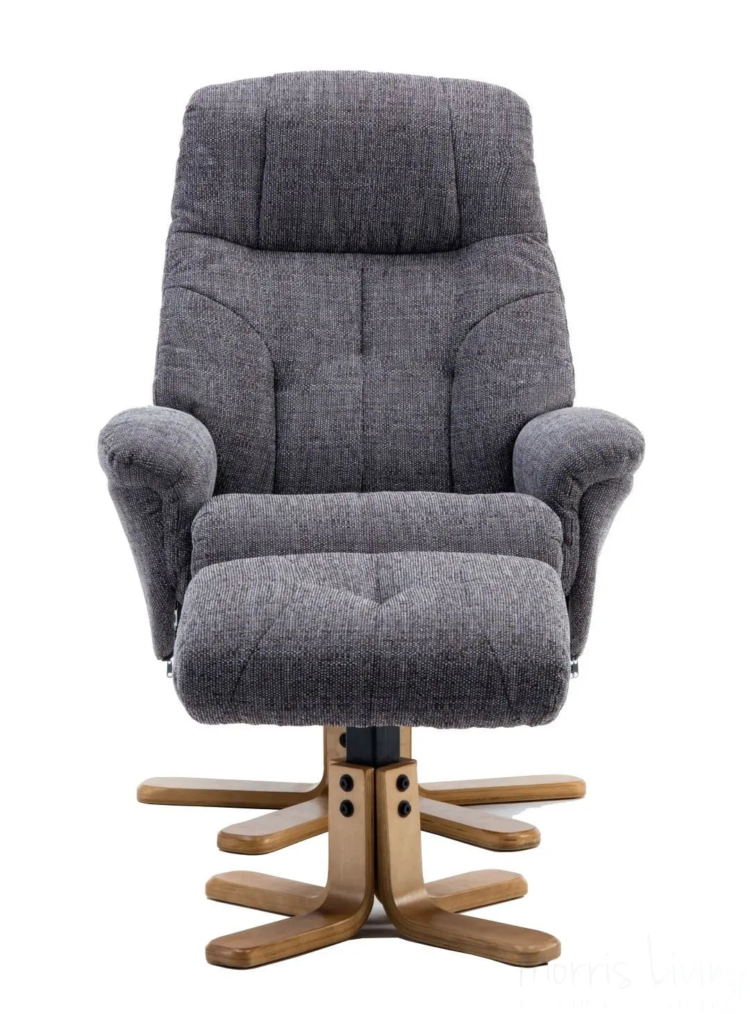 Dubai Lisbon Grey Fabric Swivel Recliner Chair With Matching Footstool GFA
