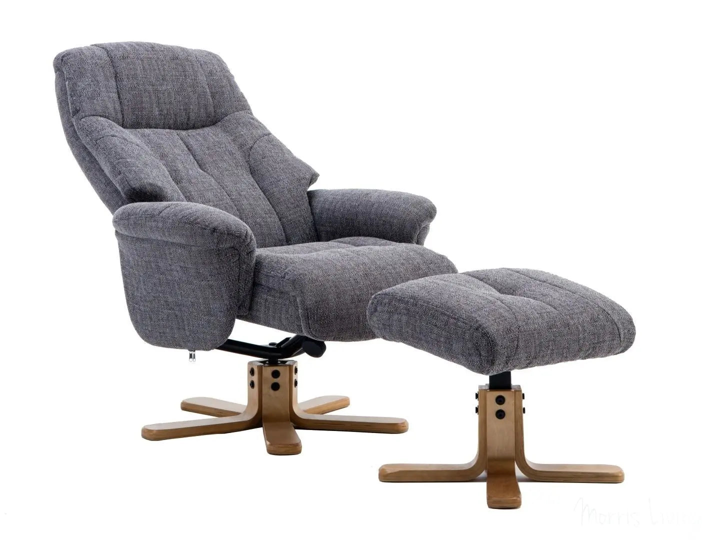 Dubai Lisbon Grey Fabric Swivel Recliner Chair With Matching Footstool GFA