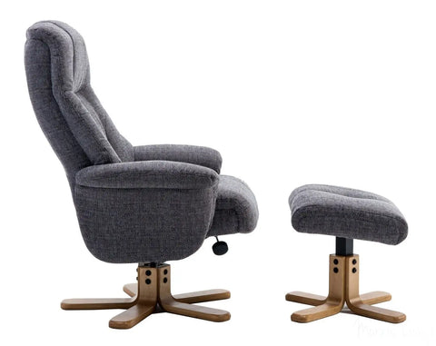 Dubai Lisbon Grey Fabric Swivel Recliner Chair With Matching Footstool GFA - image 10