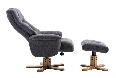 Dubai Lisbon Grey Fabric Swivel Recliner Chair With Matching Footstool GFA - image 11