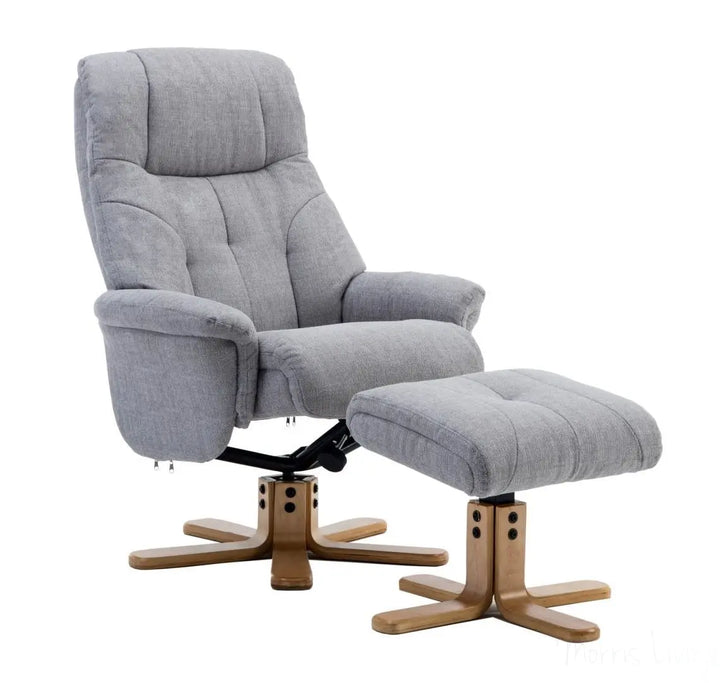 Dubai Lisbon Silver Fabric Swivel Recliner Chair With Matching Footstool GFA - image 1