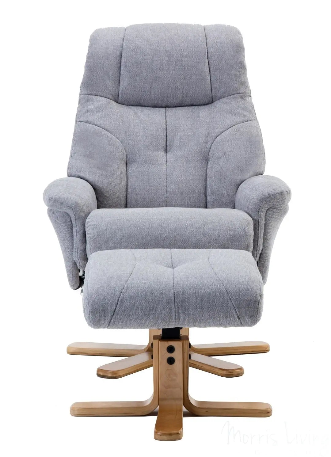 Dubai Lisbon Silver Fabric Swivel Recliner Chair With Matching Footstool GFA