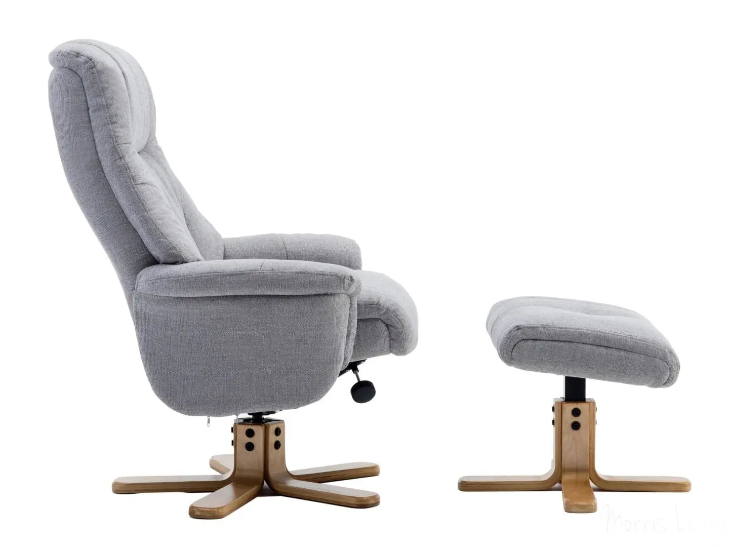 Dubai Lisbon Silver Fabric Swivel Recliner Chair With Matching Footstool GFA