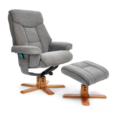 Exmouth Fabric Swivel Recliner Massage Chair & Footstool Charcoal Grey Morris Living