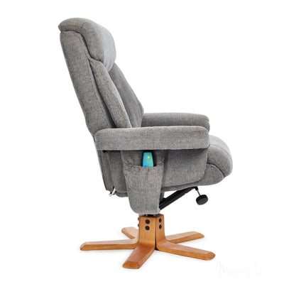 Exmouth Fabric Swivel Recliner Massage Chair & Footstool Charcoal Grey Morris Living