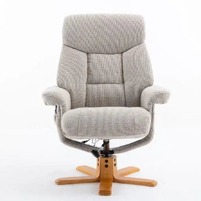 Exmouth Fabric Swivel Recliner Massage Chair & Footstool in Sand Morris Living