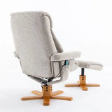 Exmouth Fabric Swivel Recliner Massage Chair & Footstool in Sand Morris Living