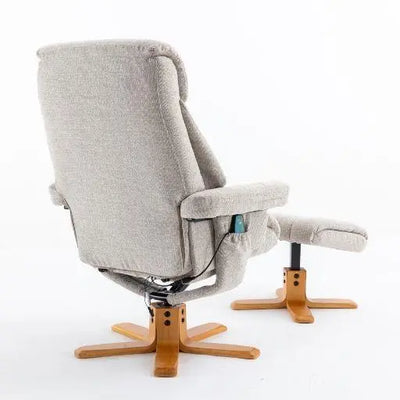 Exmouth Fabric Swivel Recliner Massage Chair & Footstool in Sand Morris Living