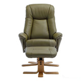 Hawaii Swivel Recliner Chair & Matching Footstool in Olive Green Genuine Leather - Refurbished Morris Living