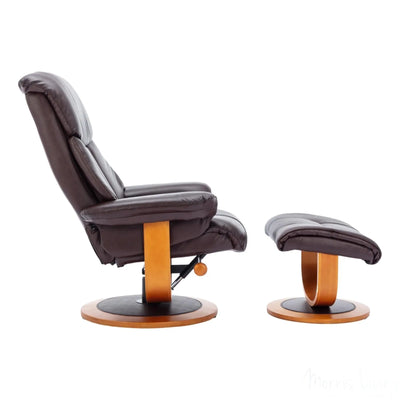 Hereford Genuine Leather Chestnut Brown Swivel Reclining Chair & Footstool - Refurbished Morris Living