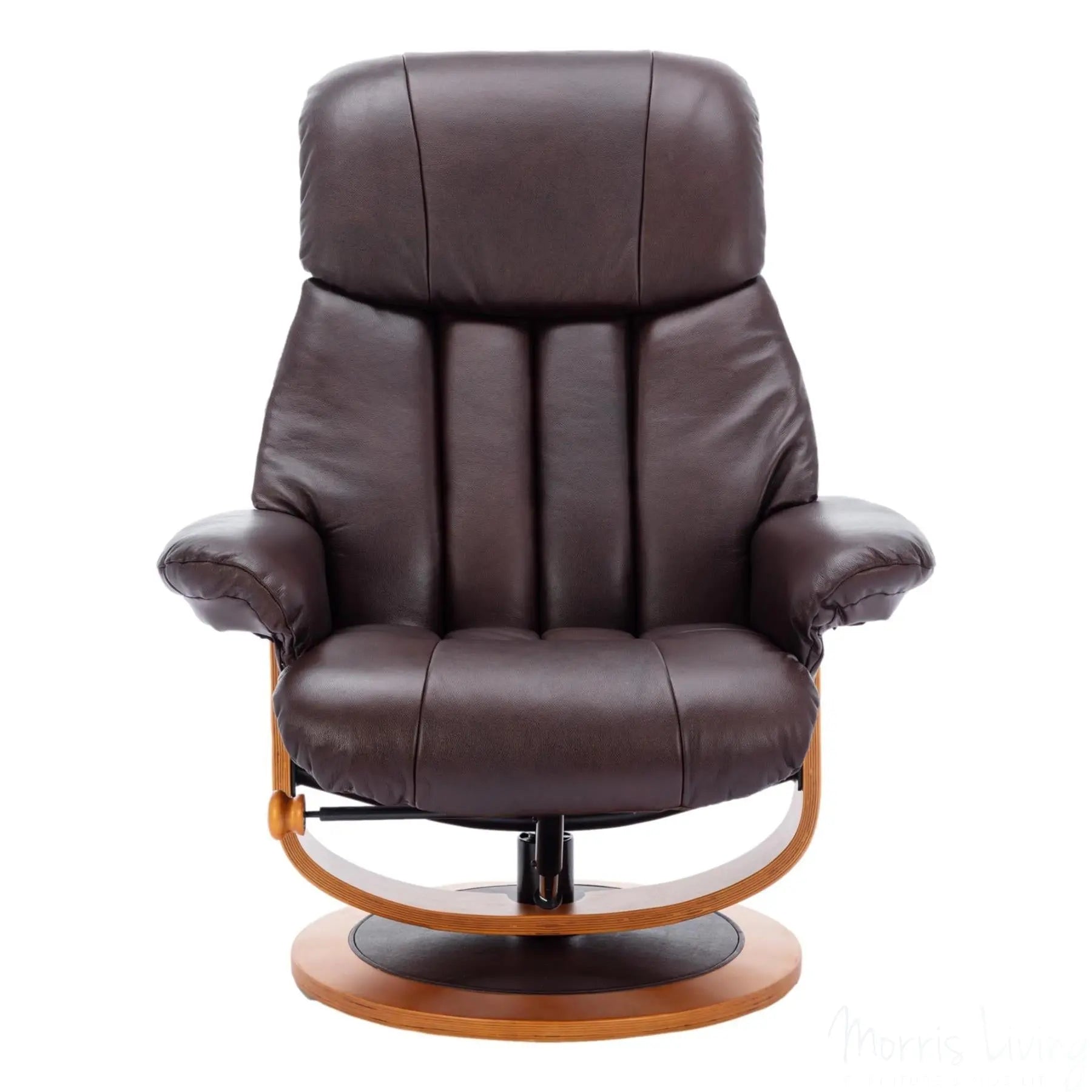 Hereford Genuine Leather Chestnut Brown Swivel Reclining Chair & Footstool - Refurbished Morris Living