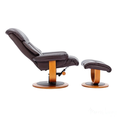 Hereford Genuine Leather Chestnut Brown Swivel Reclining Chair & Footstool - Refurbished Morris Living