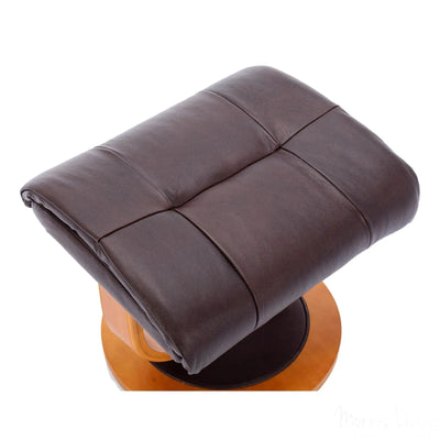 Hereford Genuine Leather Chestnut Brown Swivel Reclining Chair & Footstool - Refurbished Morris Living