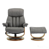 Hereford Genuine Leather Grey Swivel Reclining Chair Matching Footstool Morris Living