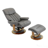 Hereford Genuine Leather Grey Swivel Reclining Chair Matching Footstool Morris Living