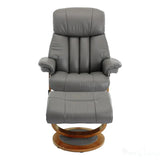 Hereford Genuine Leather Grey Swivel Reclining Chair Matching Footstool Morris Living