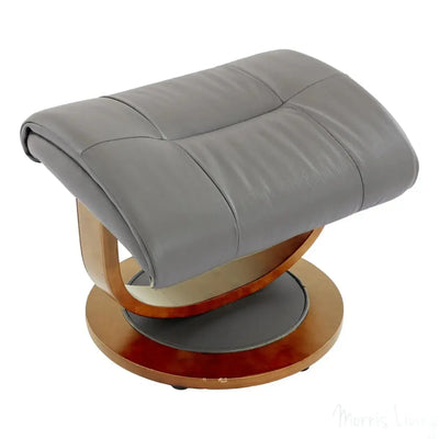 Hereford Genuine Leather Grey Swivel Reclining Chair Matching Footstool Morris Living