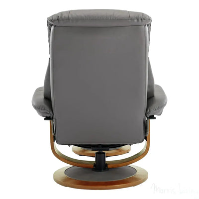 Hereford Genuine Leather Grey Swivel Reclining Chair Matching Footstool Morris Living