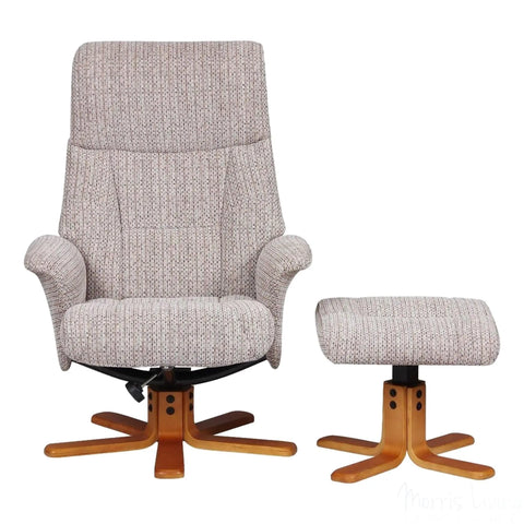 Marseille Fabric Swivel Recliner Chair And Footstool In Wheat GFA - image 5