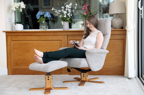 Marseille Fabric Swivel Recliner Chair And Footstool In Wheat GFA - image 8