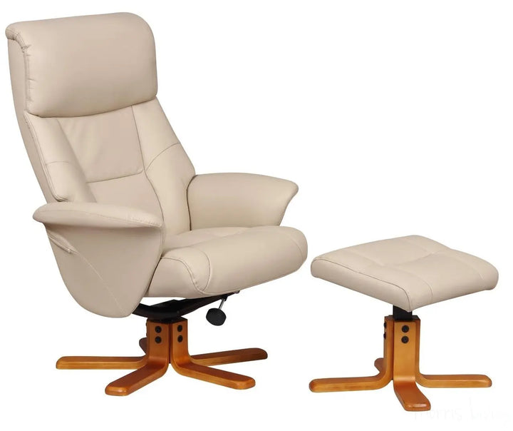 Marseille Faux Leather Swivel Recliner Chair And Footstool In Cafe Latte GFA - image 1