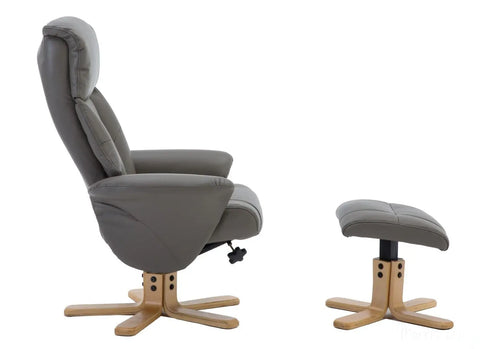 Marseille Faux Leather Swivel Recliner Chair In Grey With Footstool GFA - image 2