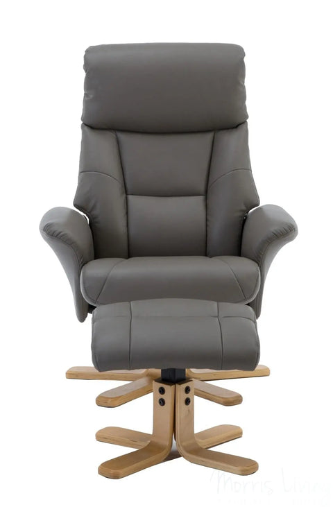 Marseille Faux Leather Swivel Recliner Chair In Grey With Footstool GFA - image 3