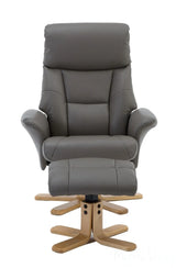 Marseille Faux Leather Swivel Recliner Chair In Grey With Footstool GFA