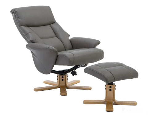 Marseille Faux Leather Swivel Recliner Chair In Grey With Footstool GFA - image 5