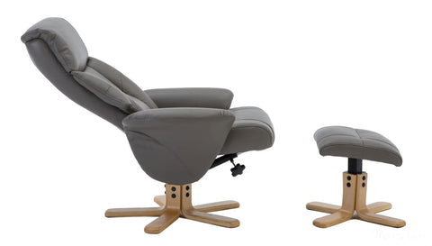 Marseille Faux Leather Swivel Recliner Chair In Grey With Footstool GFA - image 9