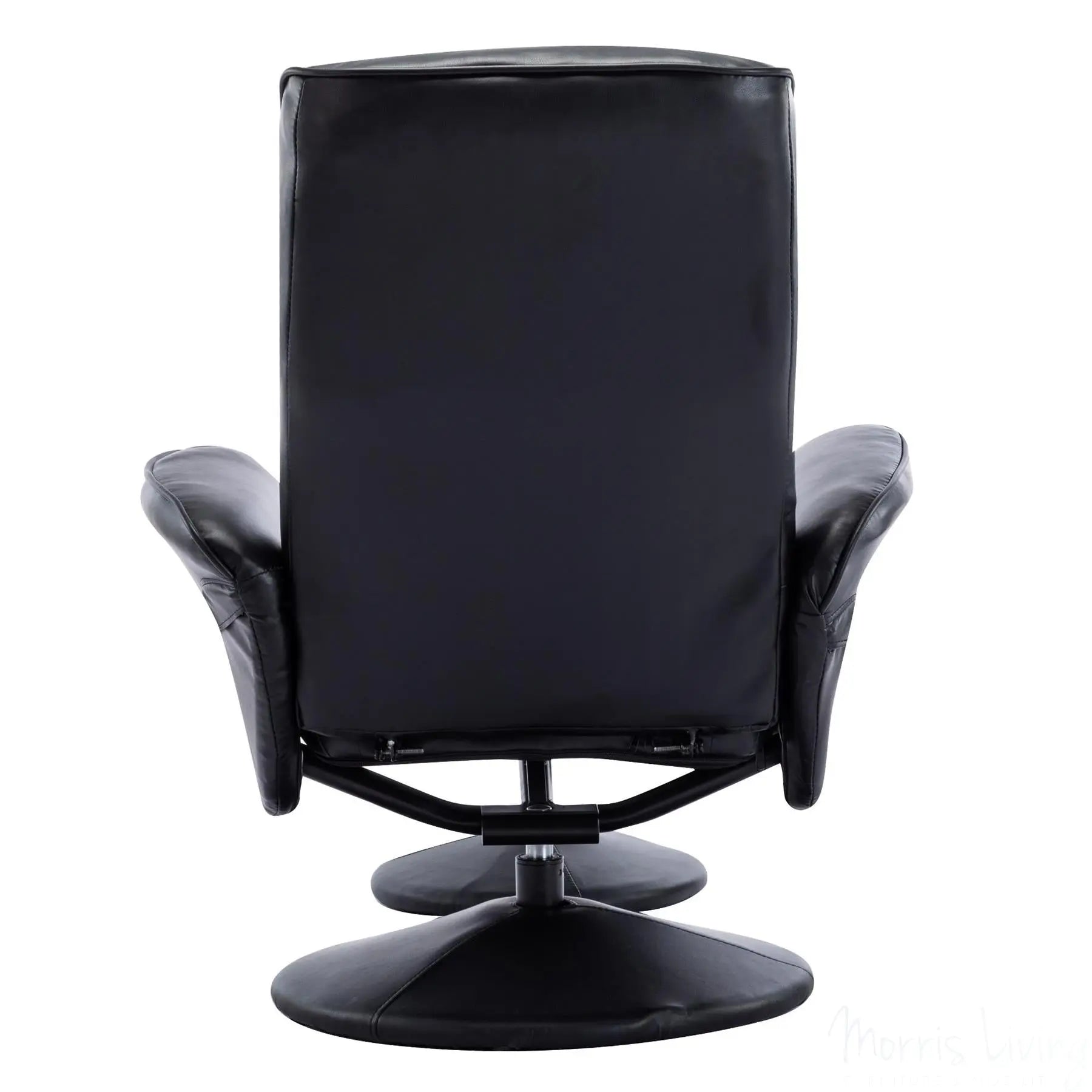 Memphis Swivel Recliner Chair & Footstool in Black Faux Leather Morris Living