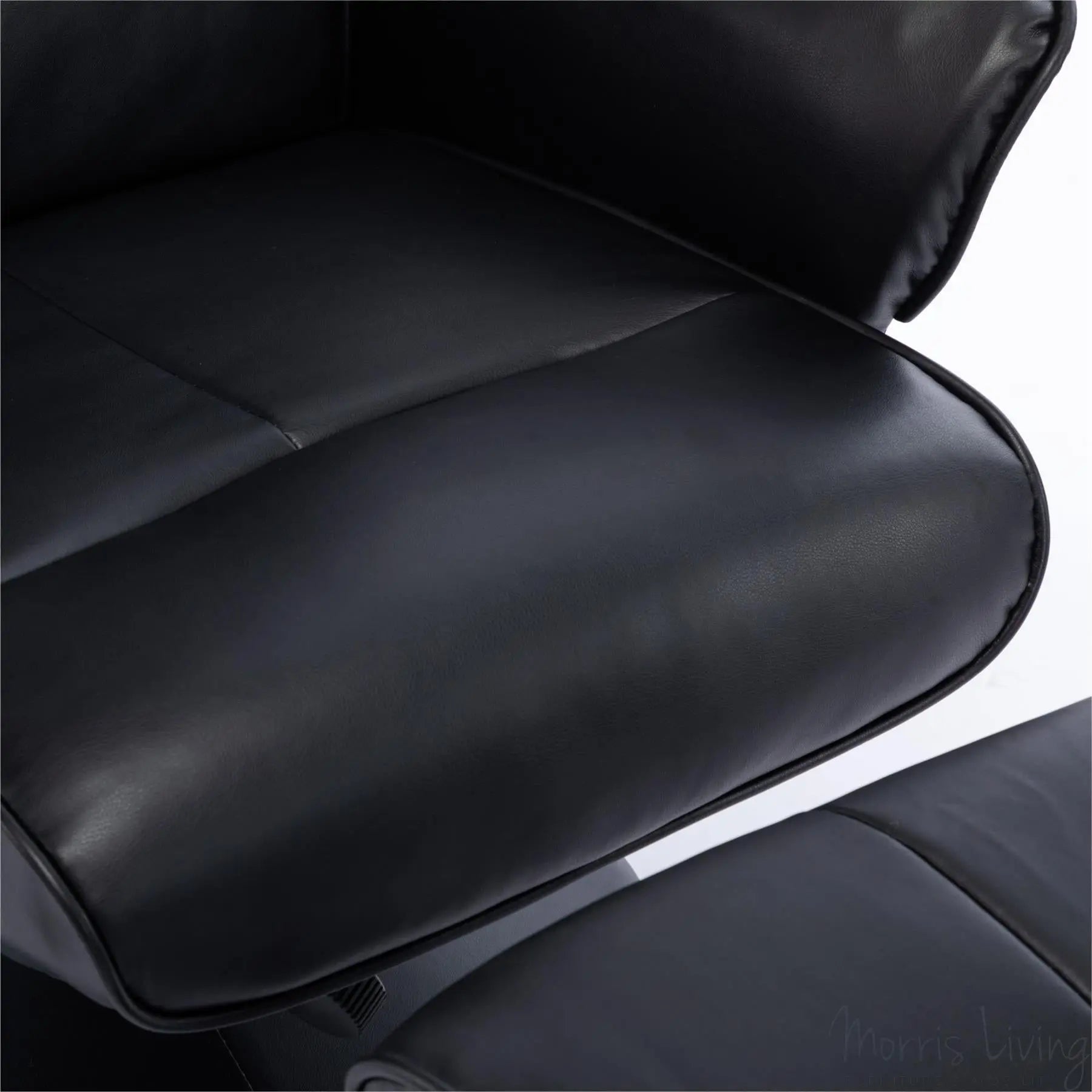Memphis Swivel Recliner Chair & Footstool in Black Faux Leather Morris Living