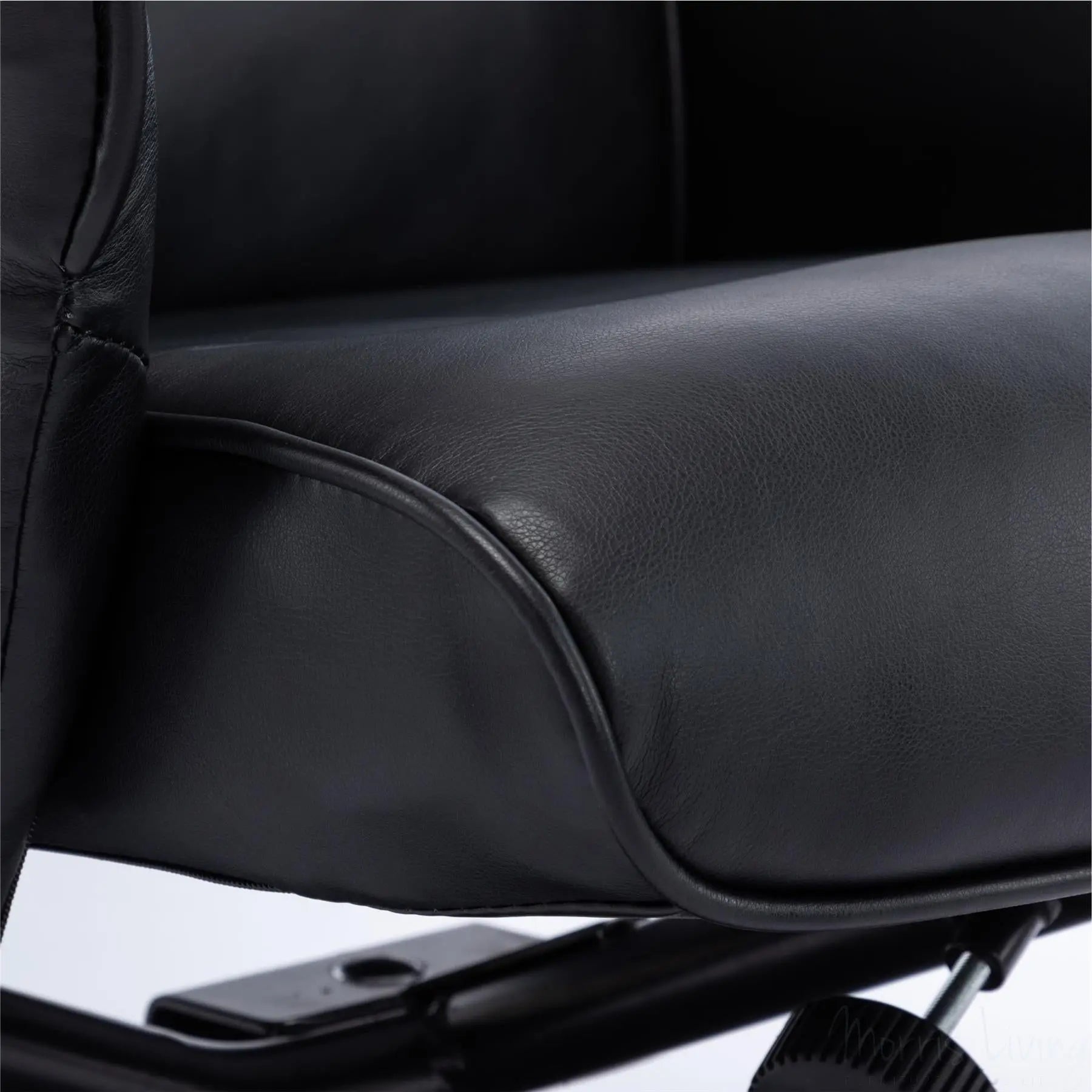 Memphis Swivel Recliner Chair & Footstool in Black Faux Leather Morris Living