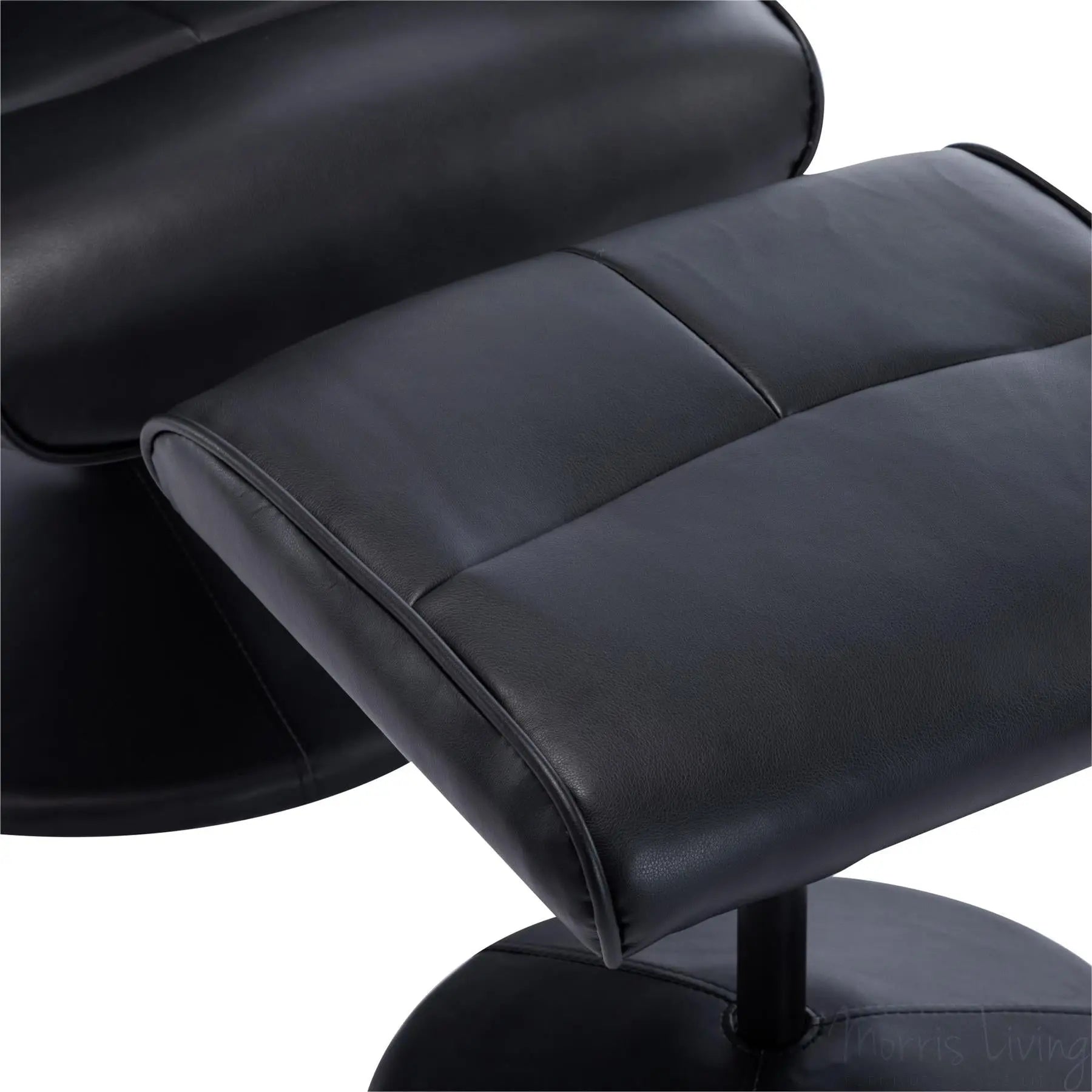 Memphis Swivel Recliner Chair & Footstool in Black Faux Leather Morris Living