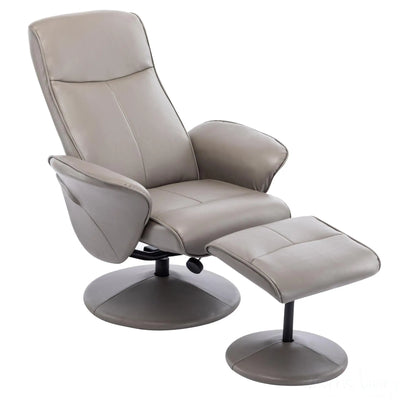 Memphis Swivel Recliner Chair & Footstool in Grey Faux Leather Morris Living