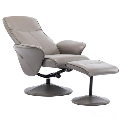 Memphis Swivel Recliner Chair & Footstool in Grey Faux Leather Morris Living