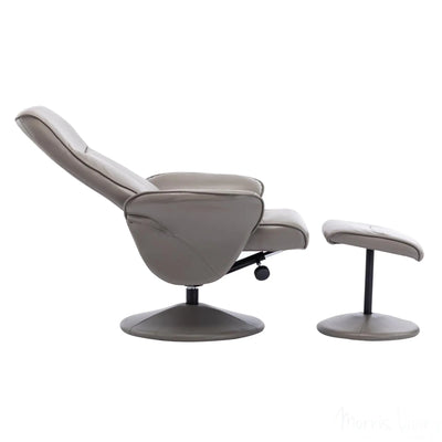 Memphis Swivel Recliner Chair & Footstool in Grey Faux Leather Morris Living