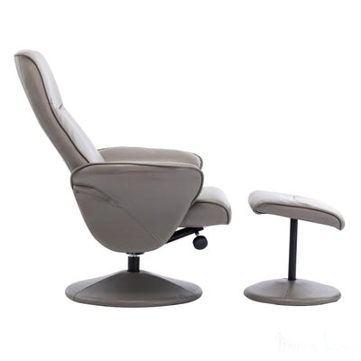 Memphis Swivel Recliner Chair & Footstool in Grey Faux Leather Morris Living