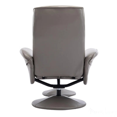 Memphis Swivel Recliner Chair & Footstool in Grey Faux Leather Morris Living