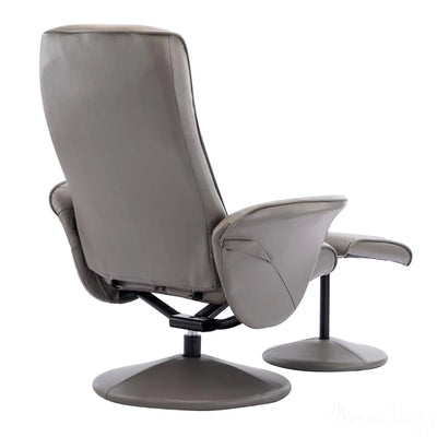 Memphis Swivel Recliner Chair & Footstool in Grey Faux Leather Refurbished Morris Living