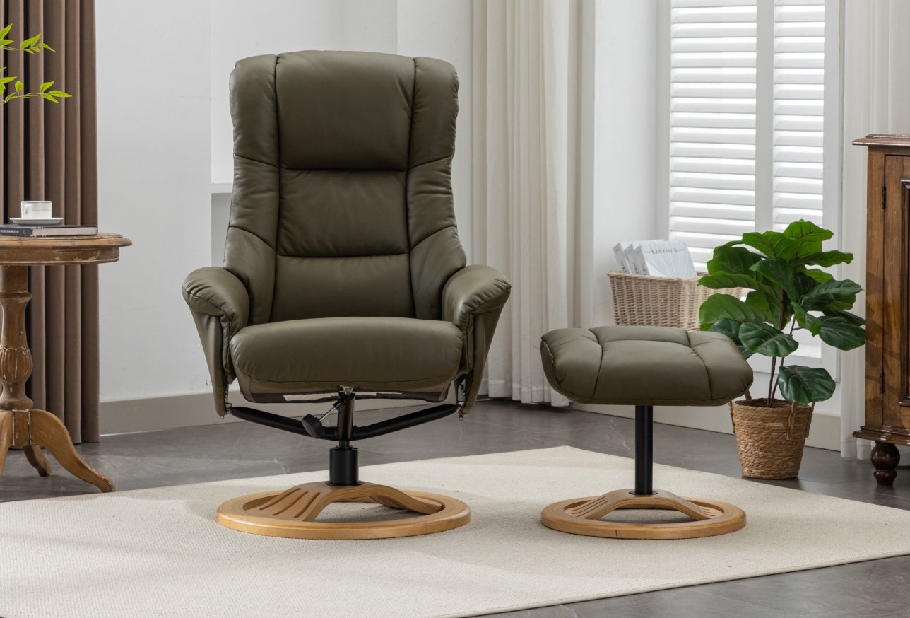 Marseille Faux Leather Swivel Recliner Chair And Footstool In Cafe Latte GFA