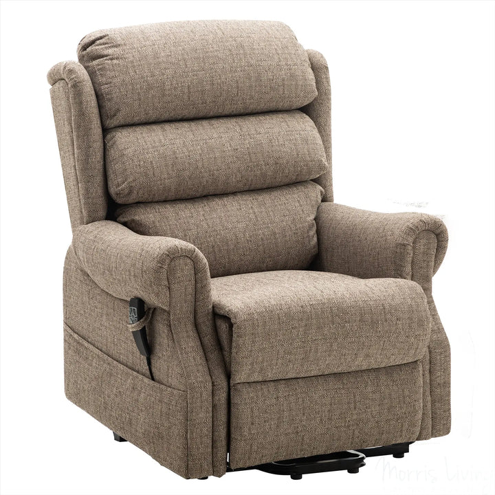 Salisbury Dual Motor Riser Recliner Arm Chair In Lisbon Mocha Fabric Morris Living - image 1