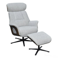 Stratford Swivel Recliner Chair in Champagne Fabric with Matching Footstool Morris Living