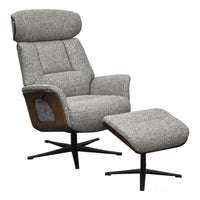 Stratford Swivel Recliner Chair in Coffee Fabric with Matching Footstool Morris Living