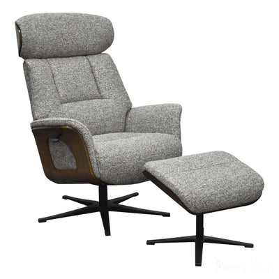 Stratford Swivel Recliner Chair in Coffee Fabric with Matching Footstool Morris Living