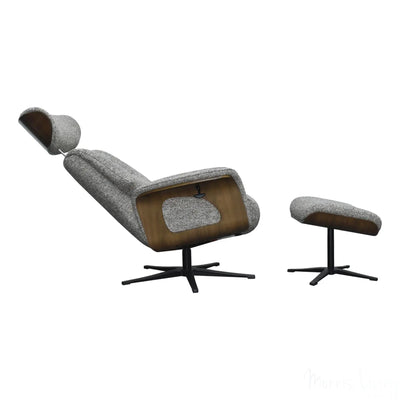 Stratford Swivel Recliner Chair in Coffee Fabric with Matching Footstool Morris Living