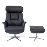 Stratford Swivel Recliner Chair in Genuine Black Leather with Matching Footstool Morris Living