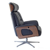 Stratford Swivel Recliner Chair in Genuine Black Leather with Matching Footstool Morris Living