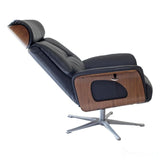 Stratford Swivel Recliner Chair in Genuine Black Leather with Matching Footstool Morris Living